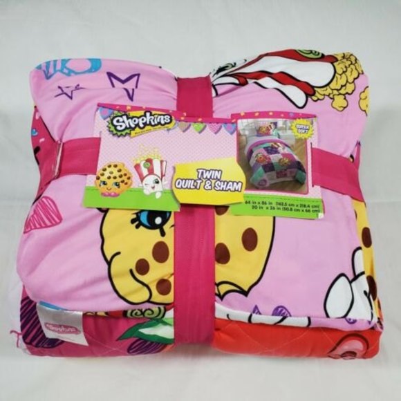Shopkins 2 Piece Twin Quilt Comforter Sham Set Reverse Bedroom Sleepover 64x86" - Picture 9 of 10